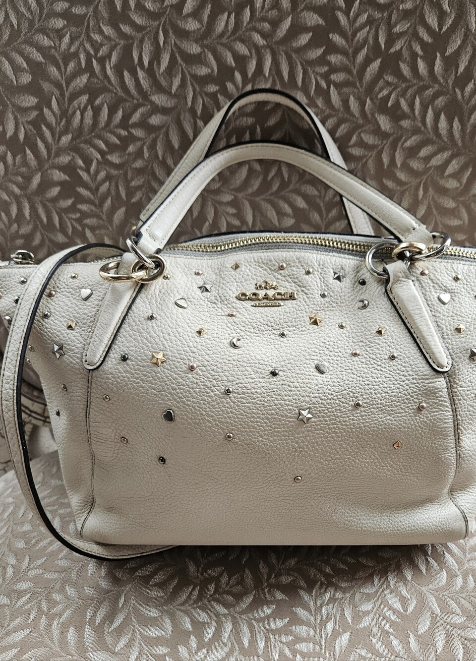 EUC Coach Small Leather Stardust Kelsey Satchel Crossbody In Chalk White